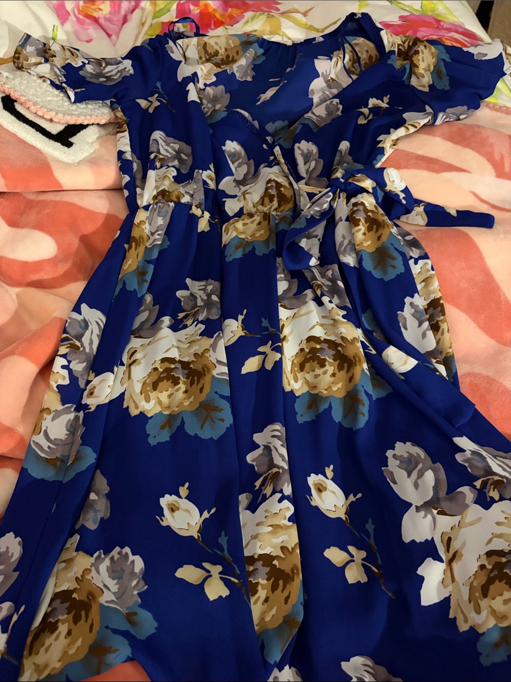 Sienna Sky Medium Royal Blue Floral Wrap Dress